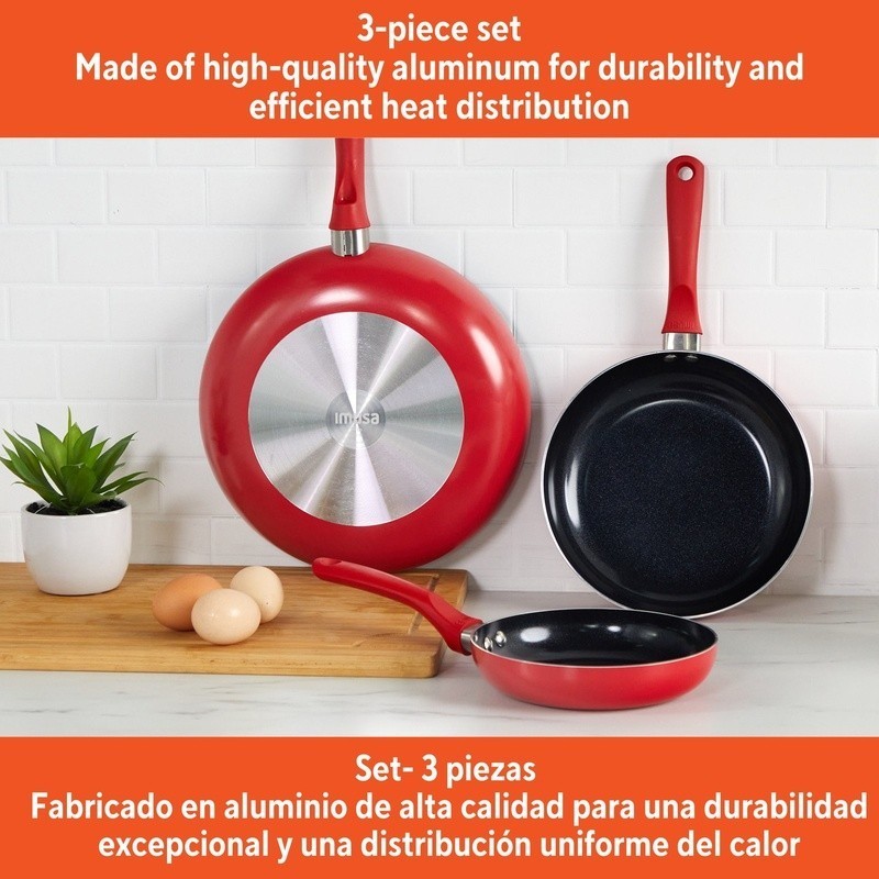 3pc Aluminum Nonstick Fry Pan Set Cookware Sautéing Stir Frying Easy Cleanup New