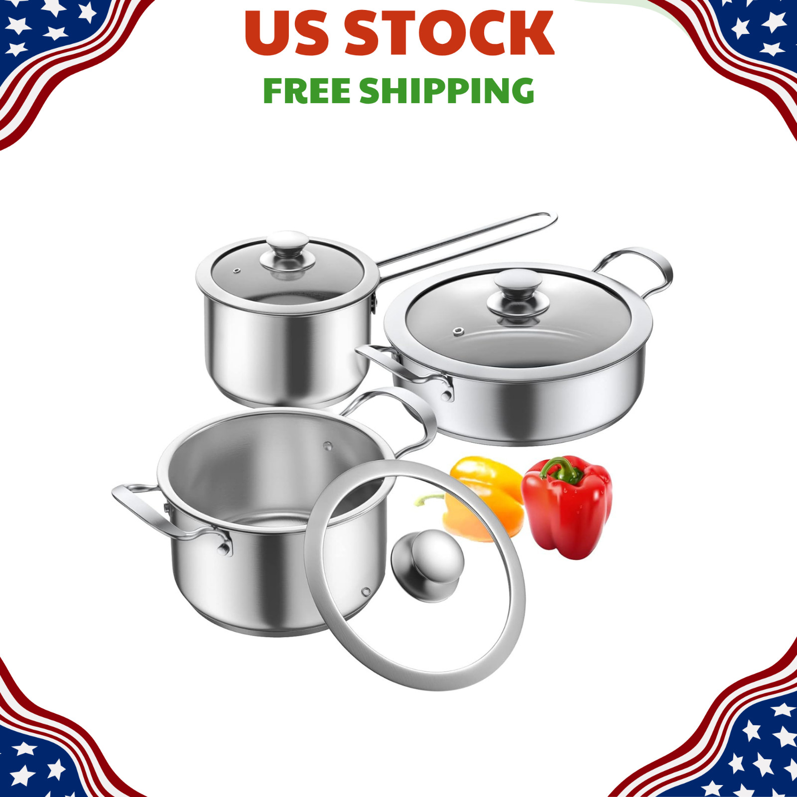 6 PCS Stainless Steel Pots and Pans Set Nonstick Induction Cookware Dishwasher S