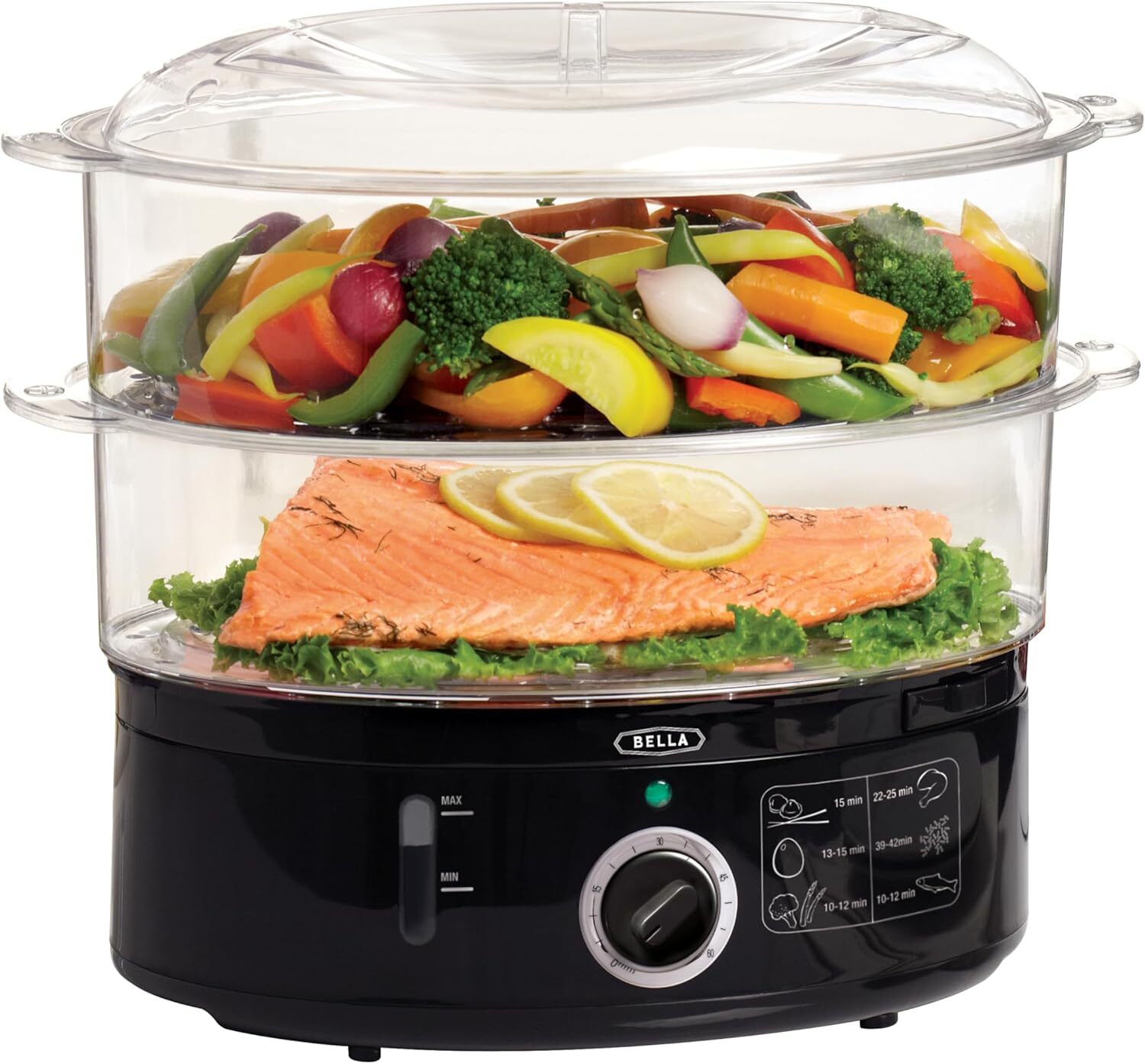BELLA 7.4 QT 2-Tier Electric Food Steamer Vegetable Cooker Warmer for Cooking