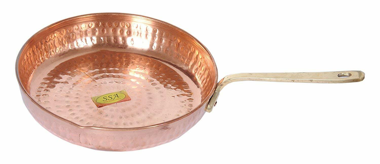 Pure Copper Hammered Fry Pan Indian Tadka Pan 350 ml Cooking Serving Copper Pan