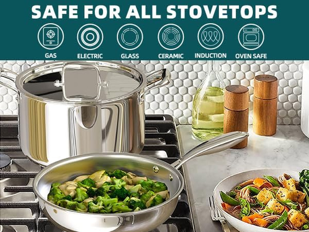 Stainless Steel Cookware Set, 5 Ply 14 Piece Stainless Steel Pot and Pan Set-Ind