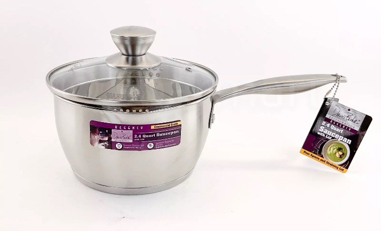 David Burke 2.4 Qt Sauce Pan Regency Stainless Pour Spout Straining Lid Saucepan
