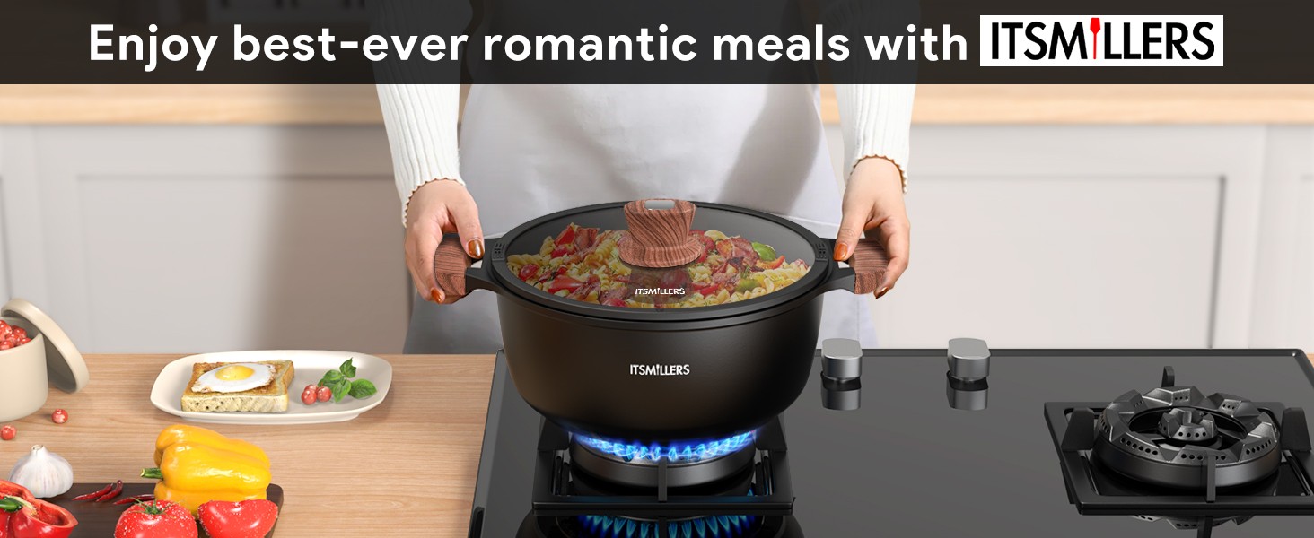Nonstick Stock Pot, 6.5 Qt Soup Stock Pot with Strainer Lid, Induction Cooking