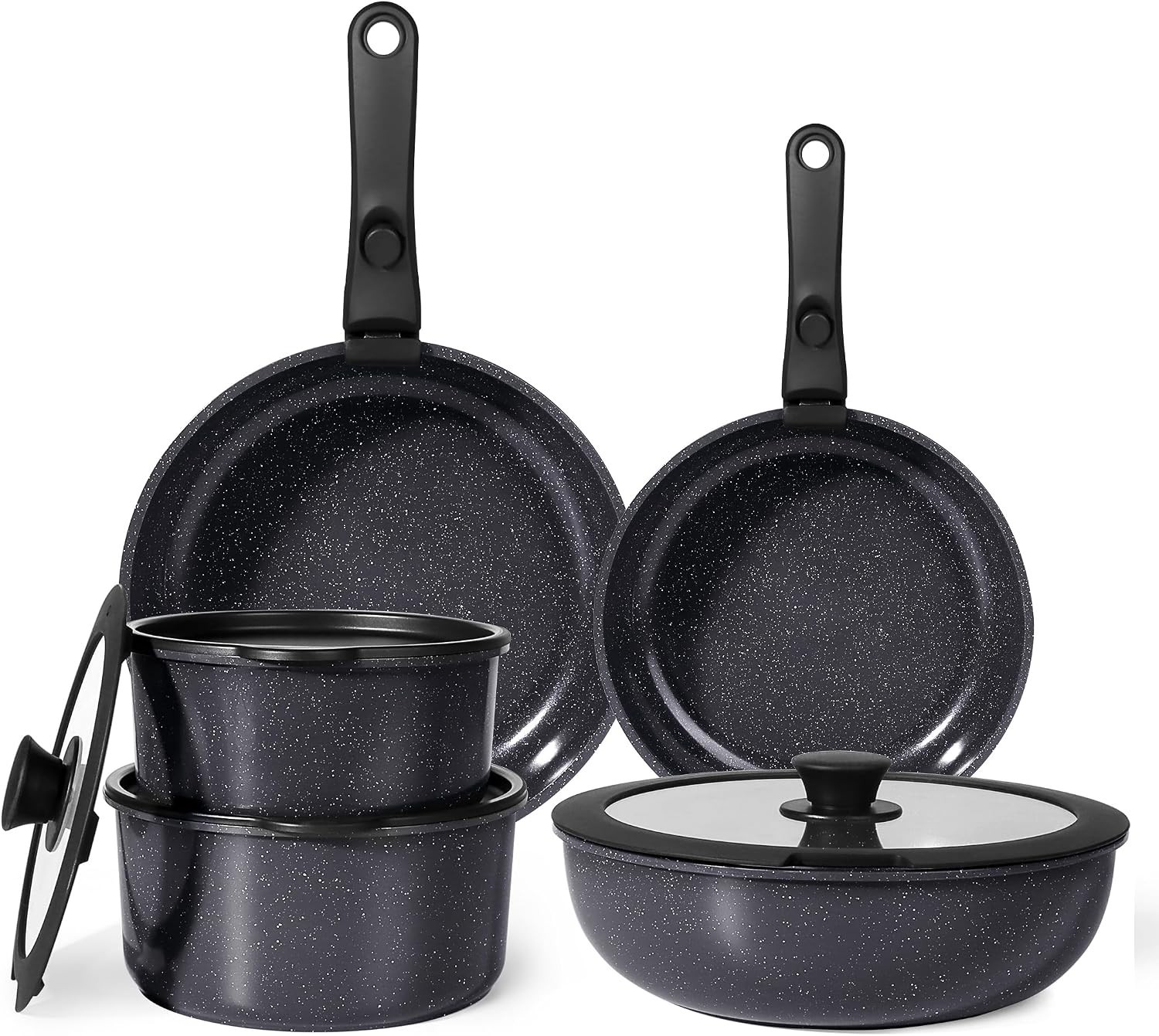 Non Toxic Ceramic Cookware Set 11 Pieces Induction Safe Dark Gray Pots and Pans