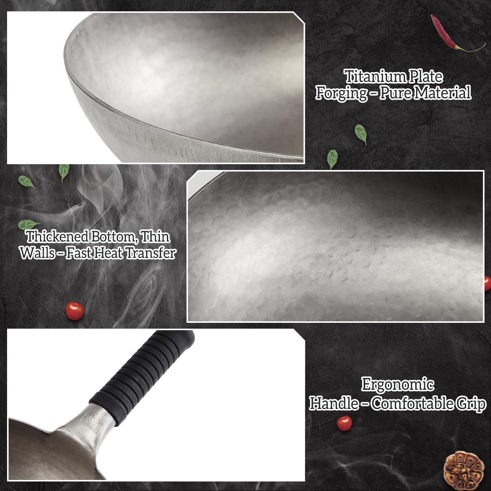Pure Titanium Wok with Lid, Ultra Lightweight 2.5 Lbs Titanium Wok Single-pie…