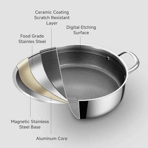 12″ Deep Frying Pan with Lid – Nonstick 5QT Tri-Ply Stainless – 5QT with Lid