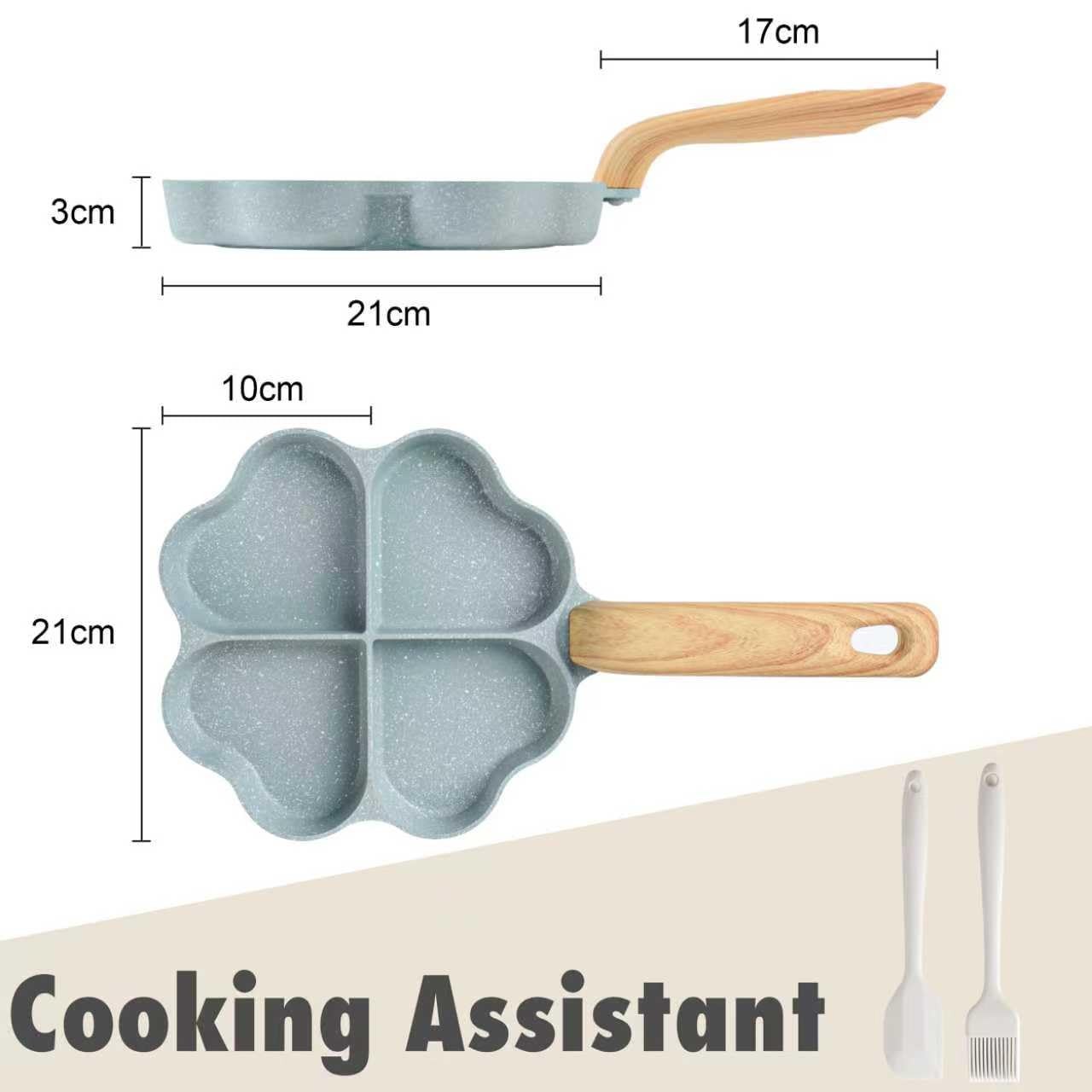 Egg Omelette Pan 4 Cup Green Heart Shaped Nonstick Granite Skillet Gas Stove