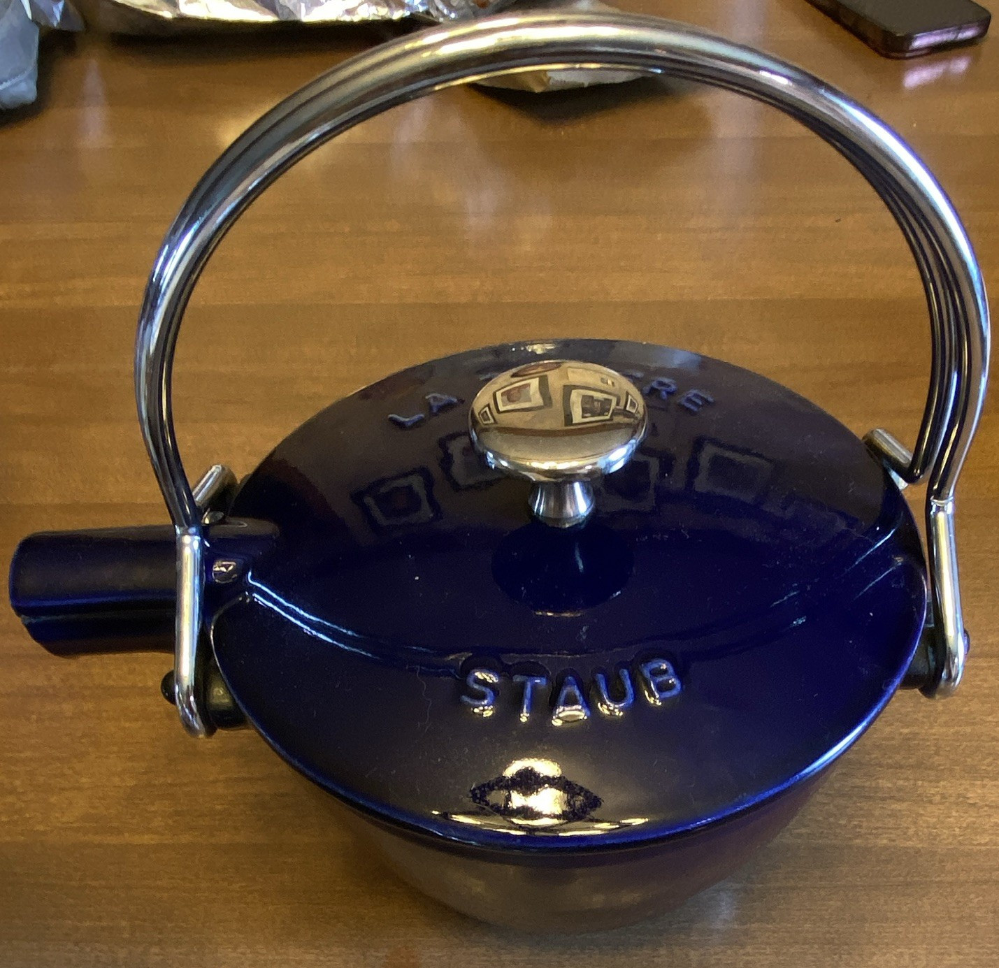 Staub Blue Enameled Cast Iron 0.5 qt. round Tea kettle
