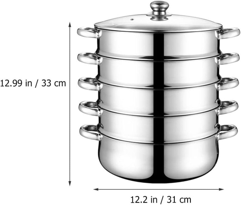 28cm 5-Tier Stainless Steel Steamer Pot Set with Lid for Healthy Cooking
