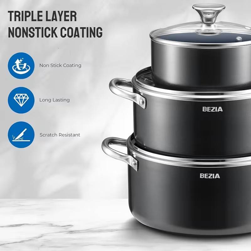 6PCS Induction Cookware Set – Non-Stick Ceramic, Dishwasher & Oven Safe (Black)