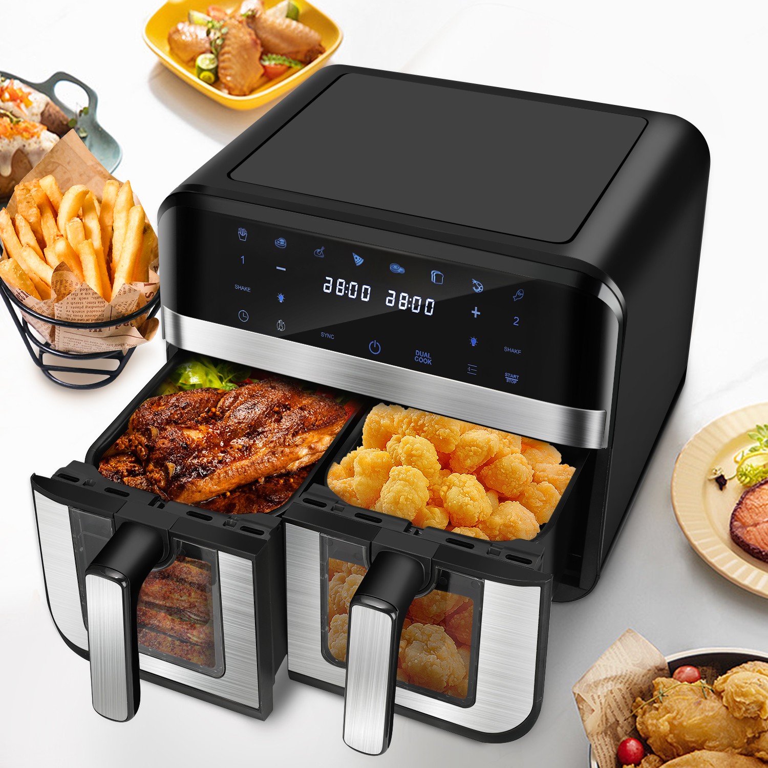 Fat 2400W Digital – Air Low Fryer Dual 80 Air Fryer Modes 9L 200°C 8 Touchscreen