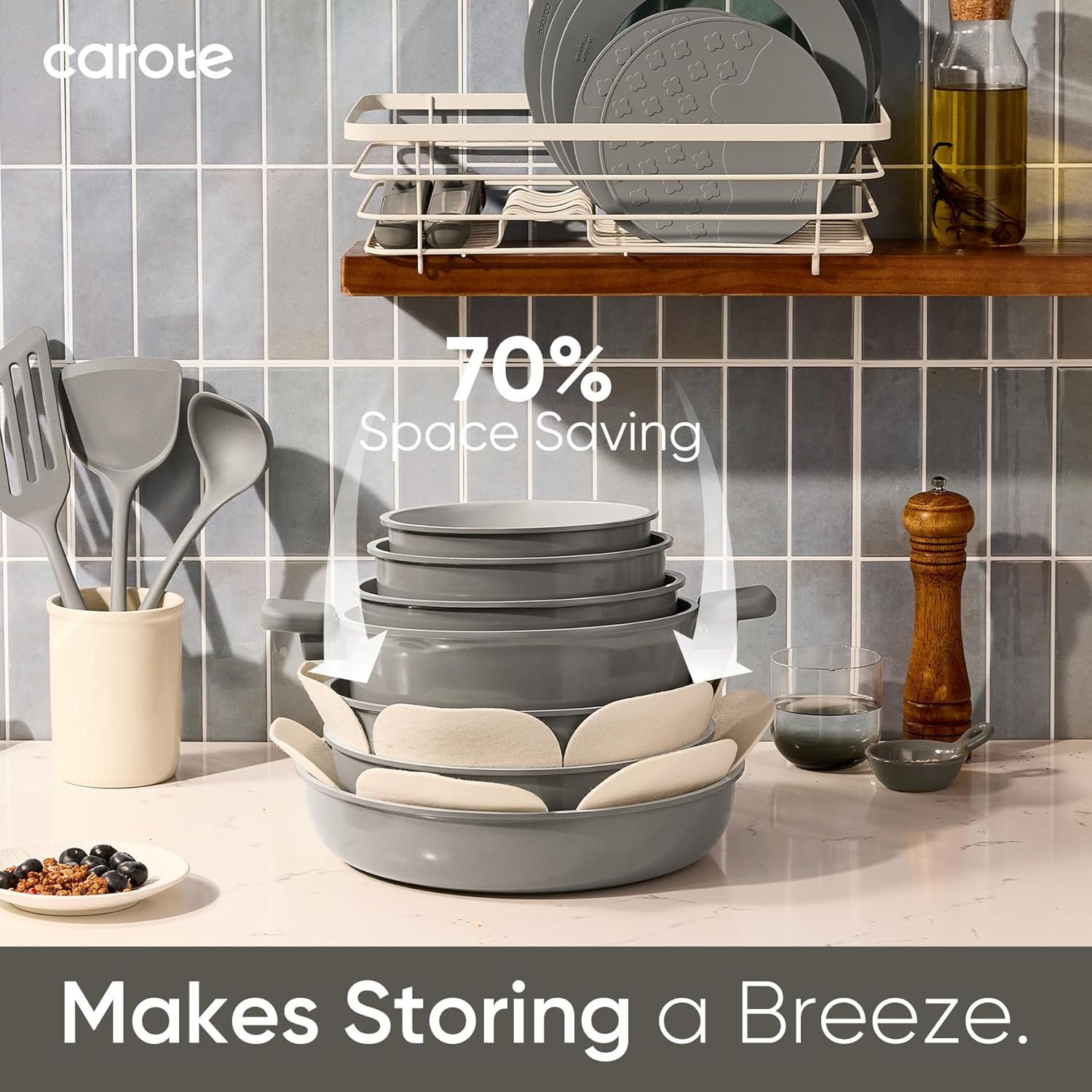 27-Piece Dark Gray Nonstick Ceramic Cookware Set with Detachable Handles
