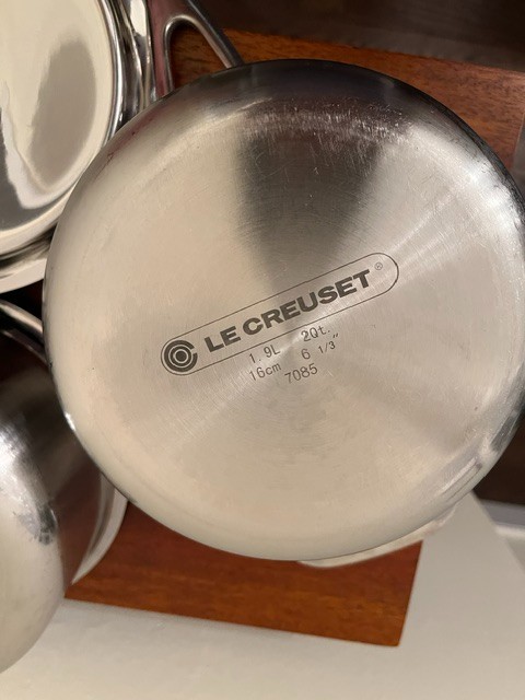 Le Creuset Stainless Steel Cookware 2 Handled Pots & 1 Lid 2 & 1.5 Qts. 3 Pieces