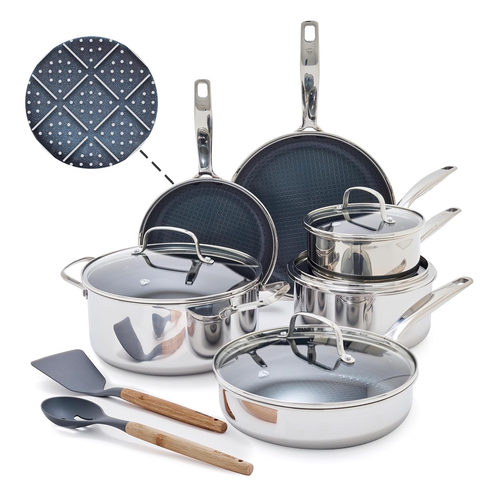 Blue Diamond Hybrid Nonstick Stainless Steel 12pc Cookware