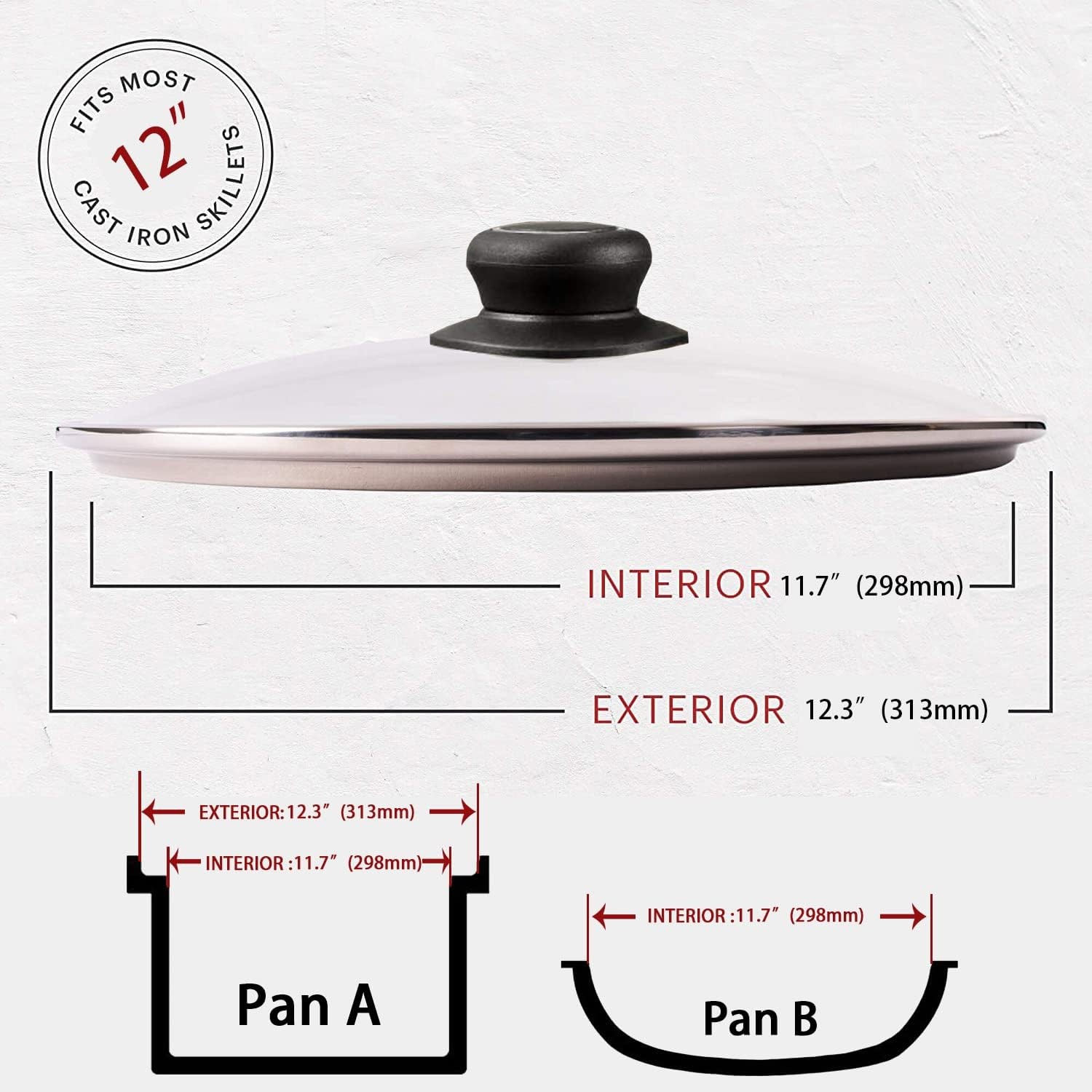 12 Inch Glass Lid for Frying Pan Lid, Pan Lid, Skillet, Pot Cover, Compatible