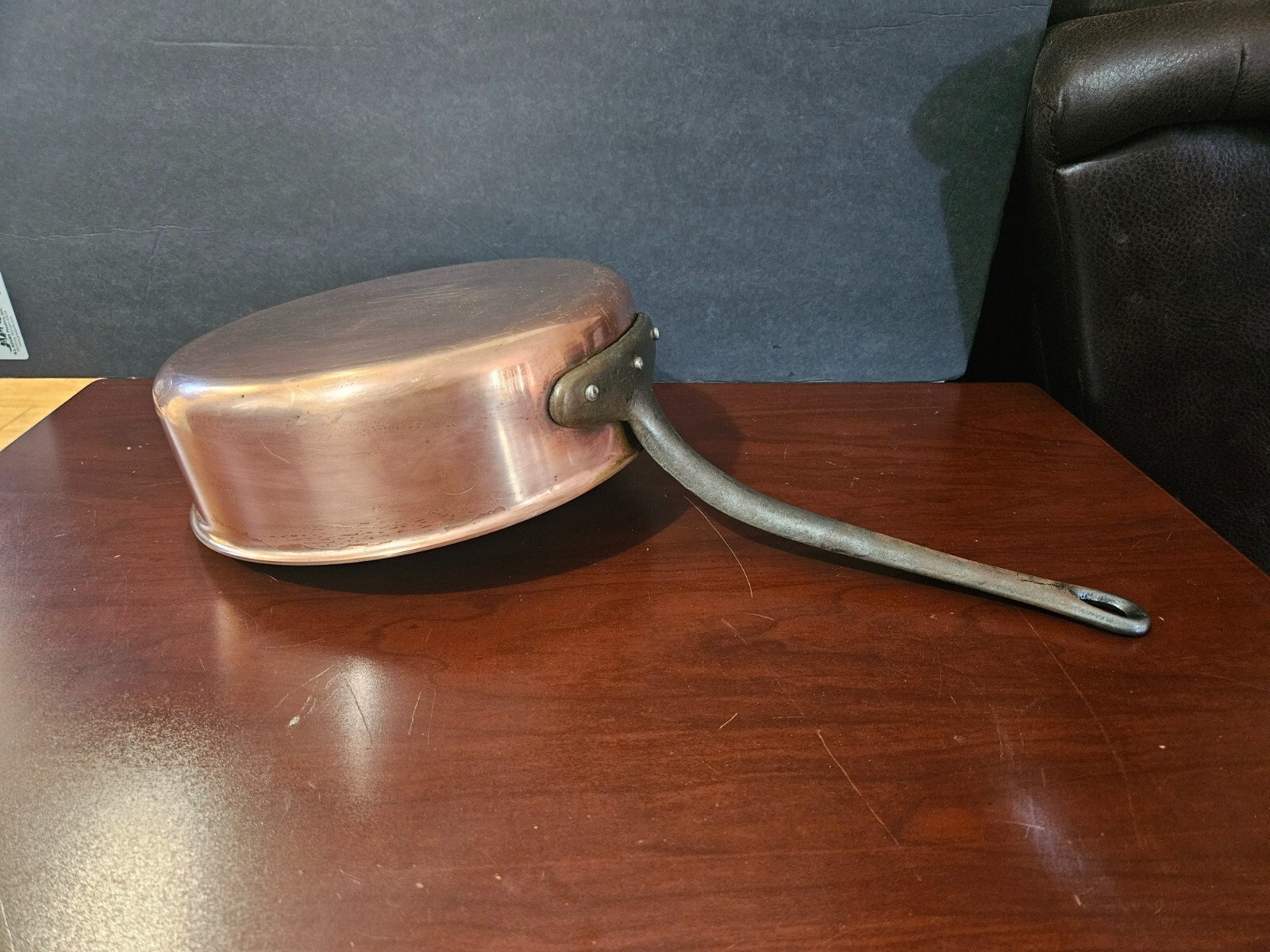 VINTAGE BAUMALU COPPER SAUTE PAN POT 2 mm MADE IN FRANCE 9 7/8″…. 4.6 lbs.