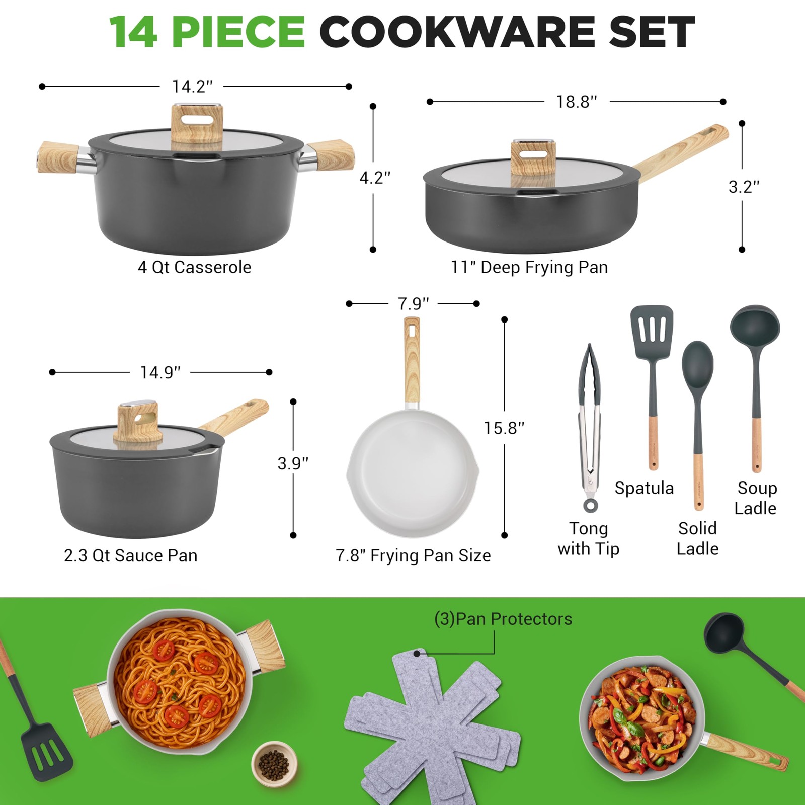 NutriChef 14-Piece Non-Stick Ceramic Cookware Set – Induction Safe Pots and …