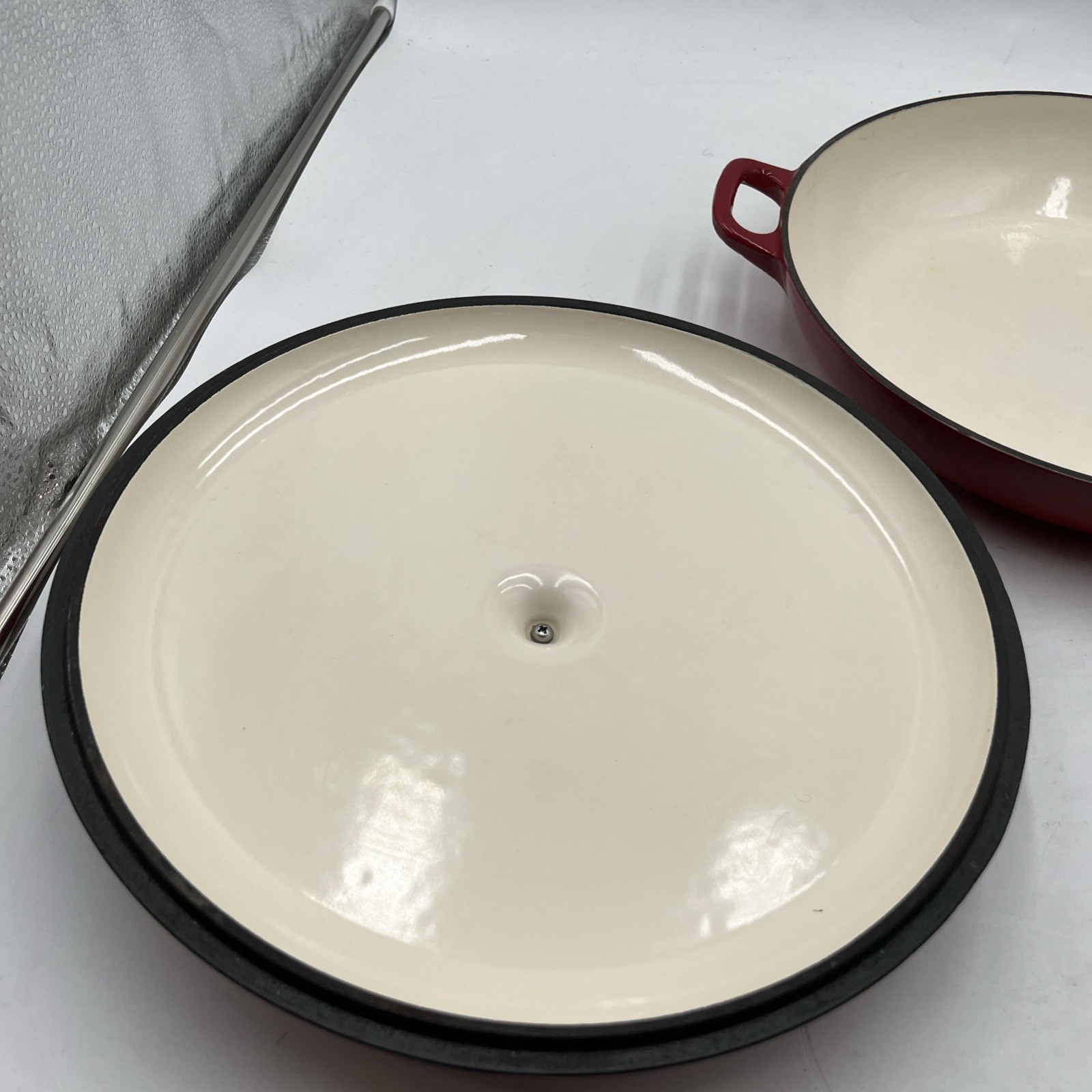 Technique Colorcast Red Enameled Cast Iron Pan Lid Casserole Vintage 12.25”