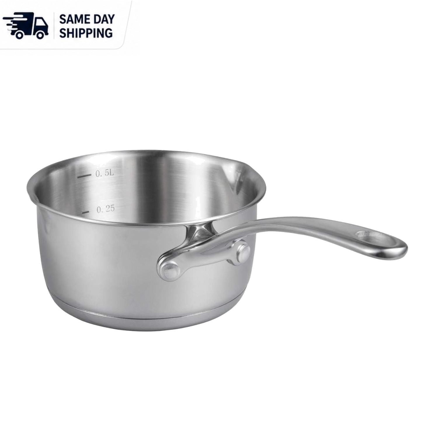 Tri-Ply Stainless Steel Butter Warmer – Compact 0.5 Quart with Dual Pour Spouts