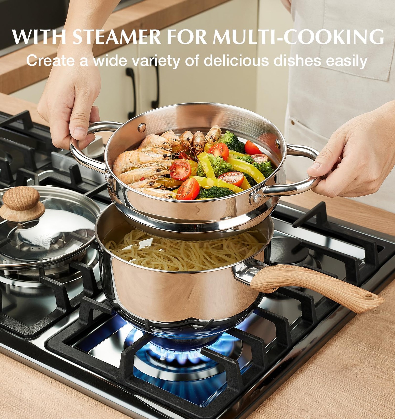 Stainless Steel Saucepan Set with Steamer, 18/10 Stainless Steel Pots 1QT 2QT…