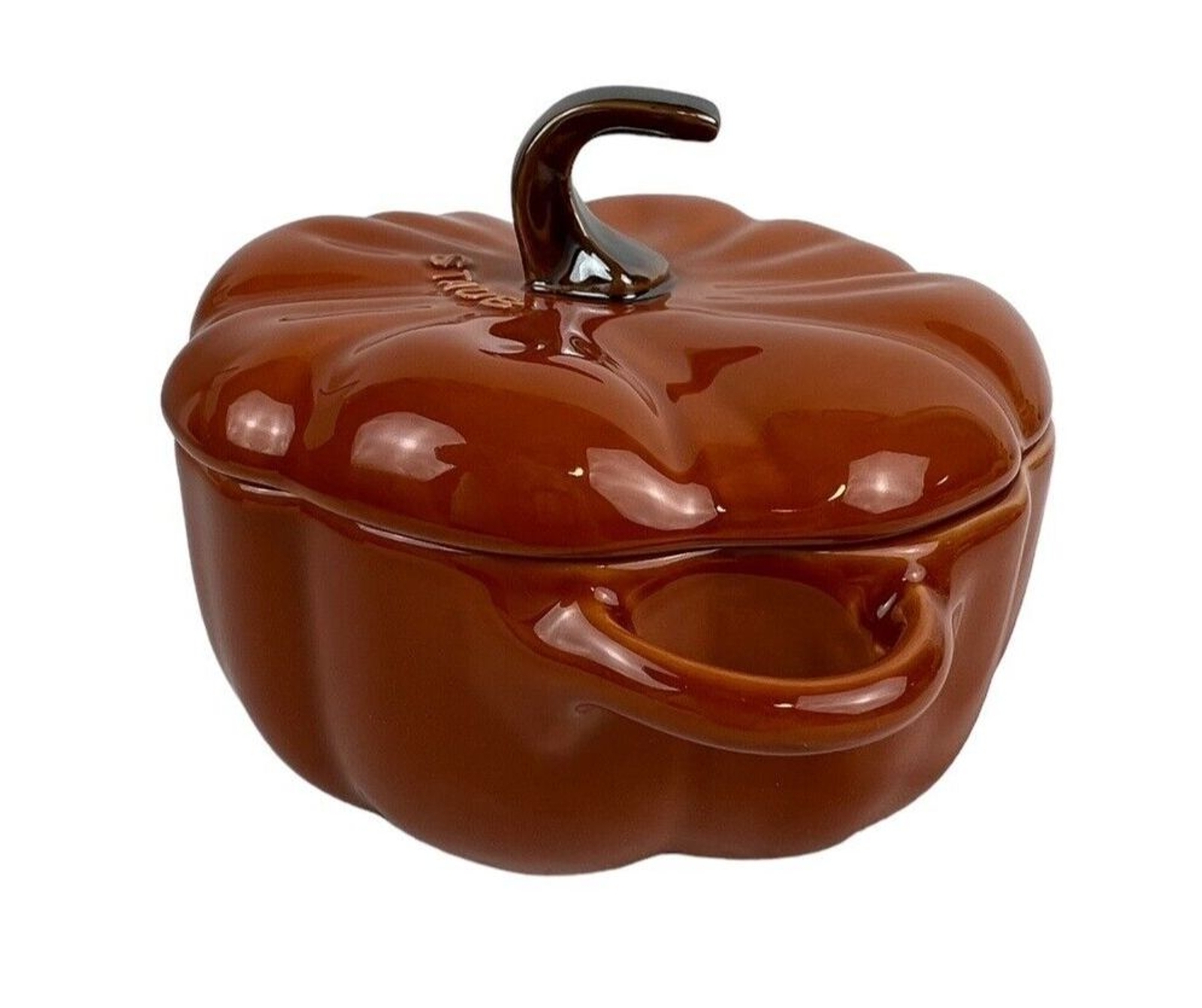 STAUB Ceramic Pumpkin Cocotte Dish 0.5 Qt 16-oz Burnt Orange Oven Safe NIB