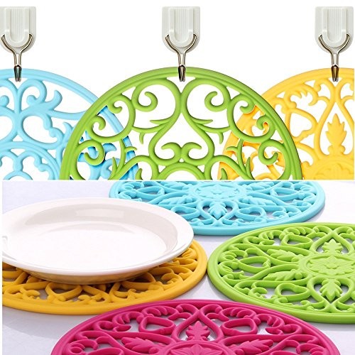 Trivets for Dishes/Pots/Pans, 3 Pcs Silicone Mats, 3 Set-purple