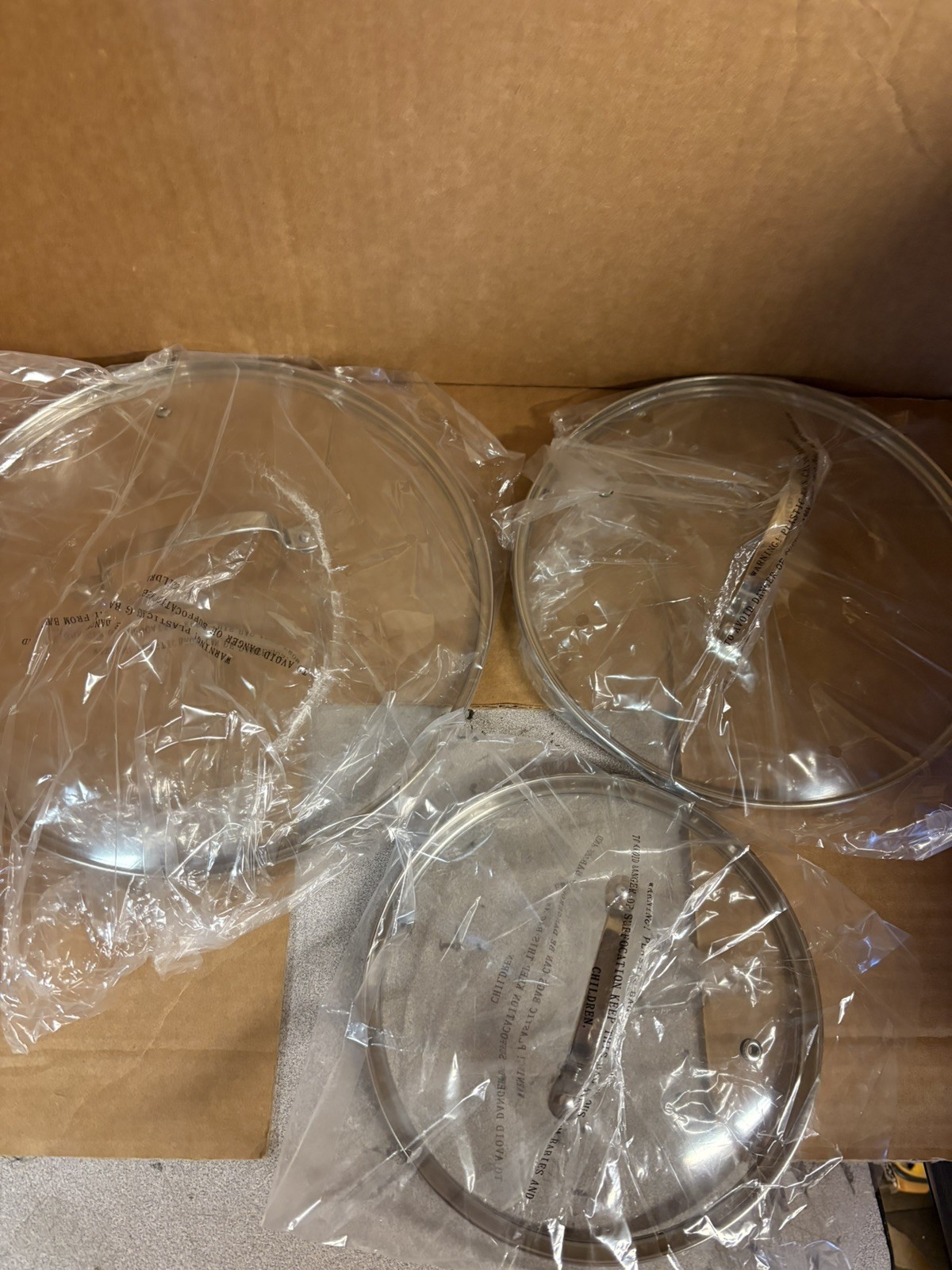 3 Pack of 8″ 10″ 12: Domed glass lids for etched pans. S21