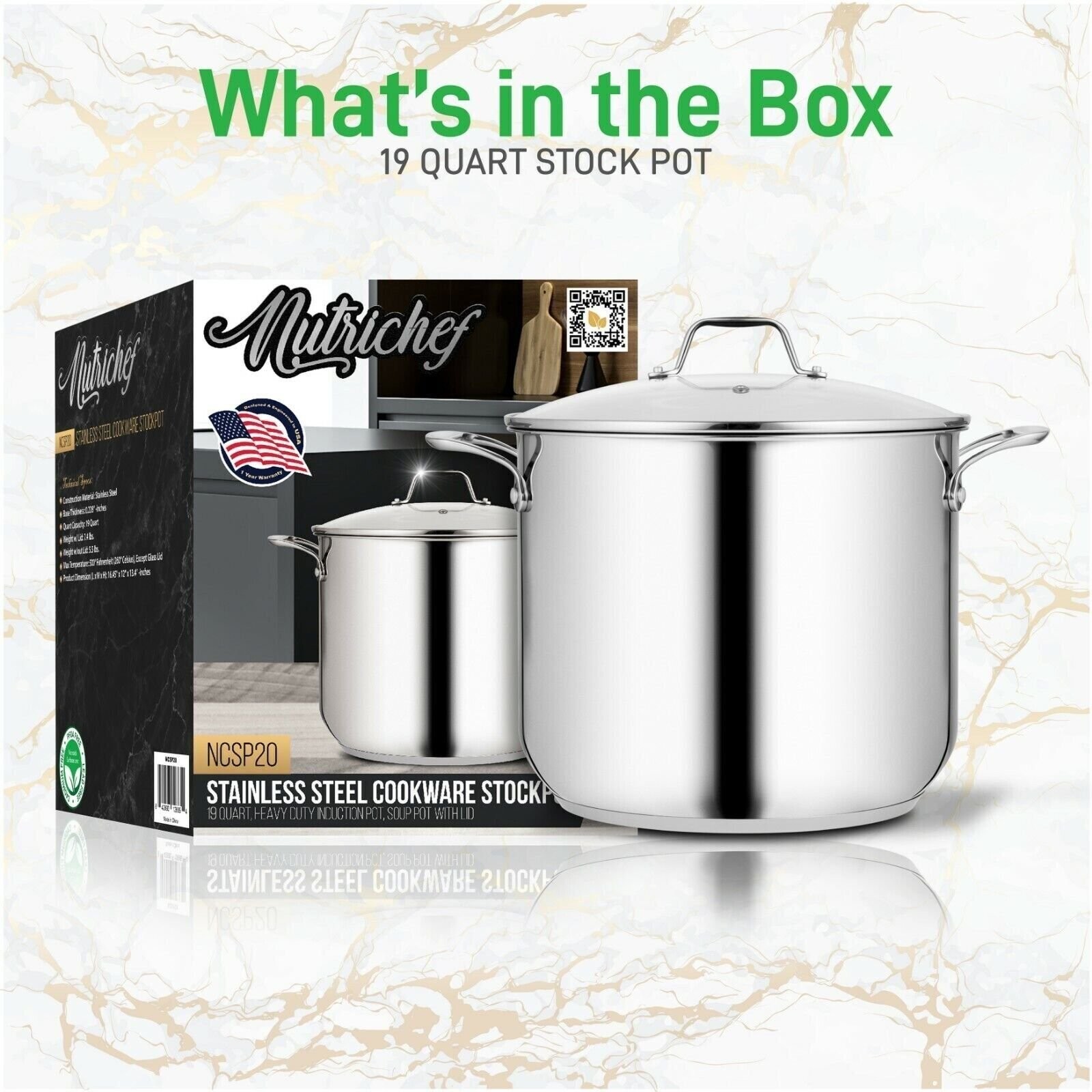 NutriChef 19Qt Soup Pot With Lid – 16.45x12in – Electric, Gas, Induction