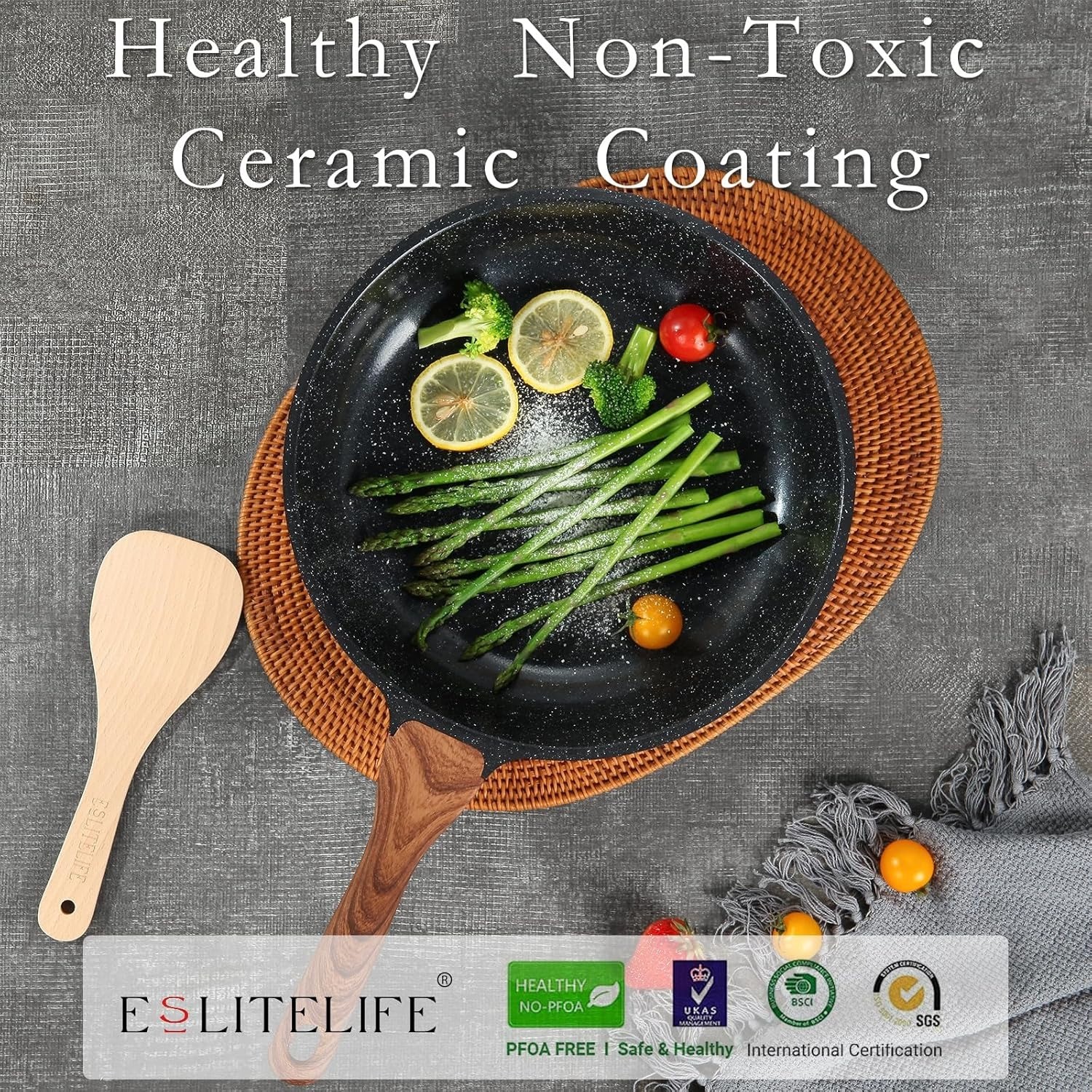 8″ Ceramic Coating Non-Stick Frying Pan Skillet with Lid, Kitchen Cooking Pans