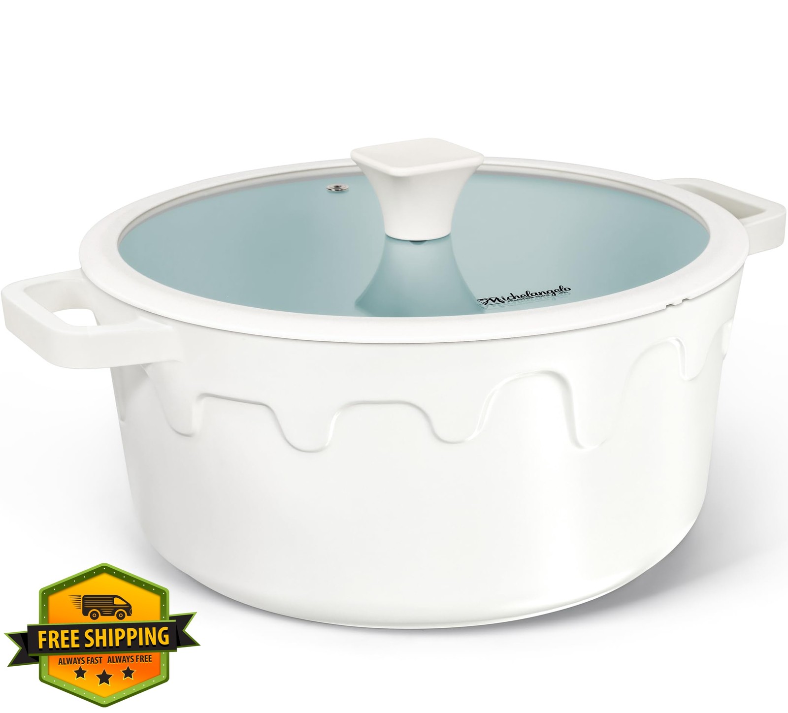 MICHELANGELO Cream 8 Qt Stock Pot Titanium Ceramic