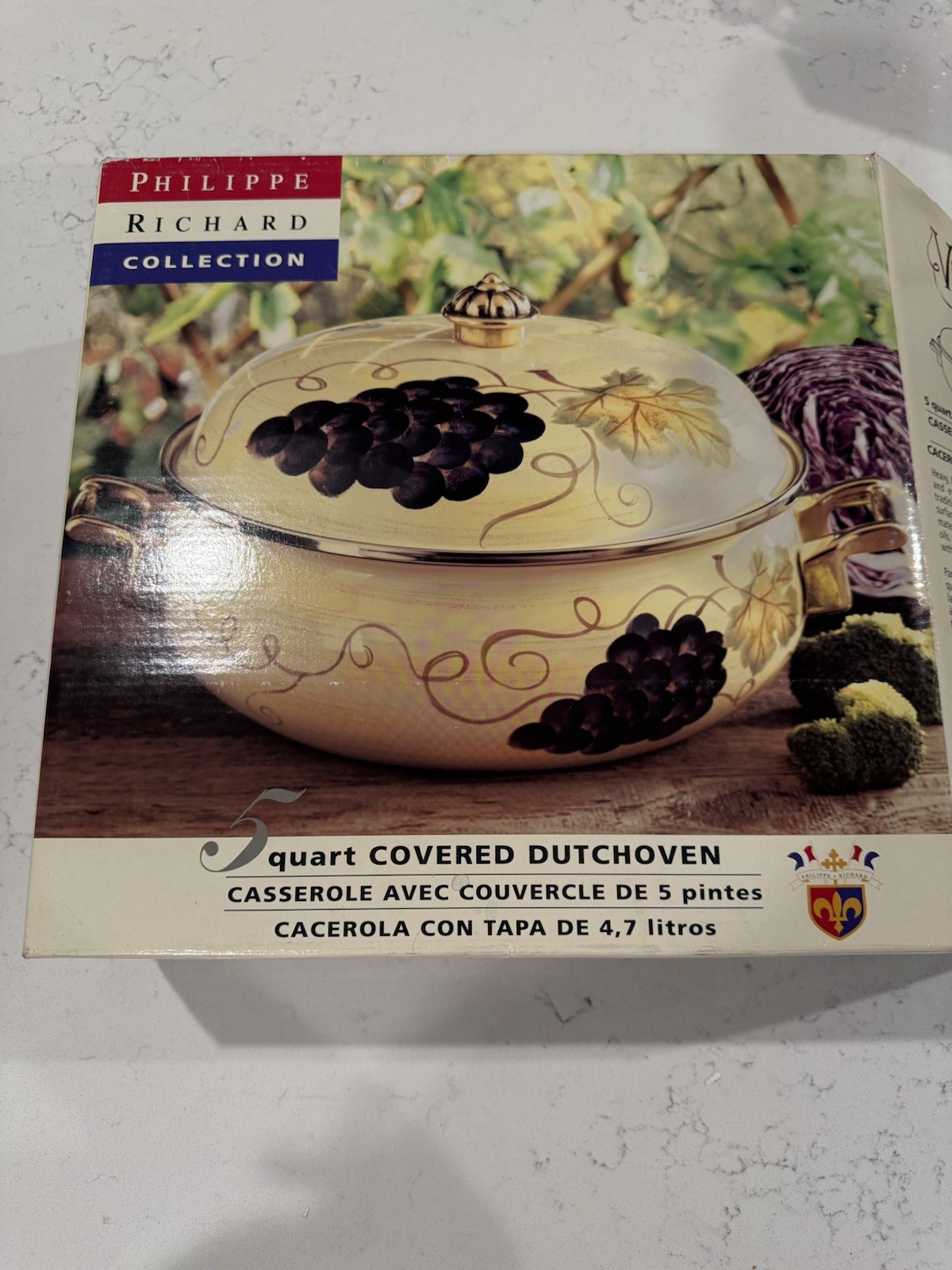 Philippe Richard 5 Quart Round Covered Dutch Oven Casserole With Lid Grapes New