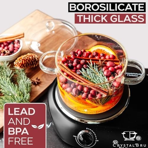 2L Clear Glass Simmer Pot with Lid & Strainer | Heat-Resistant Borosilicate…