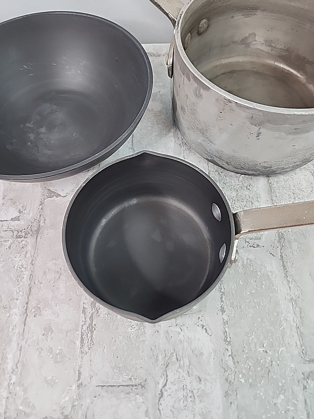 Vintage Calphalon Commercial 4 Pc Set Anodized Aluminum Saucepans Pots Pans