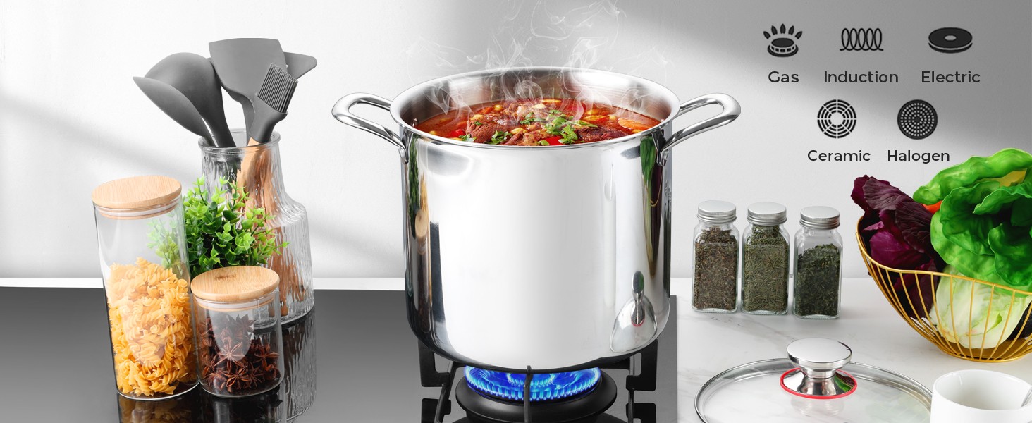 12QT Large Stainless Steel Stock Pot with Lid, Tri-ply Cooking Soup Stockpot