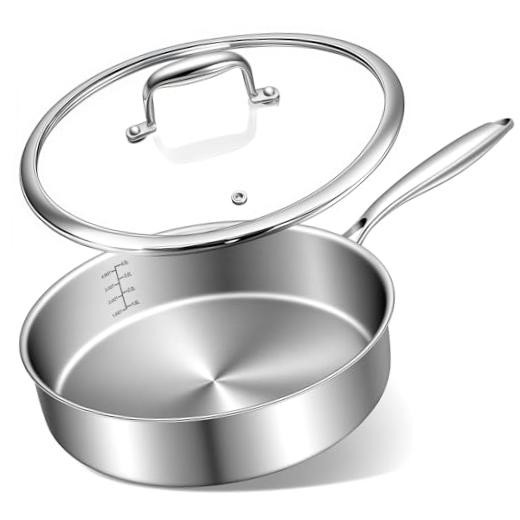 12 Inch Tri-Ply Stainless Steel Frying Pan, Compatible with All 12″ Saute Pan
