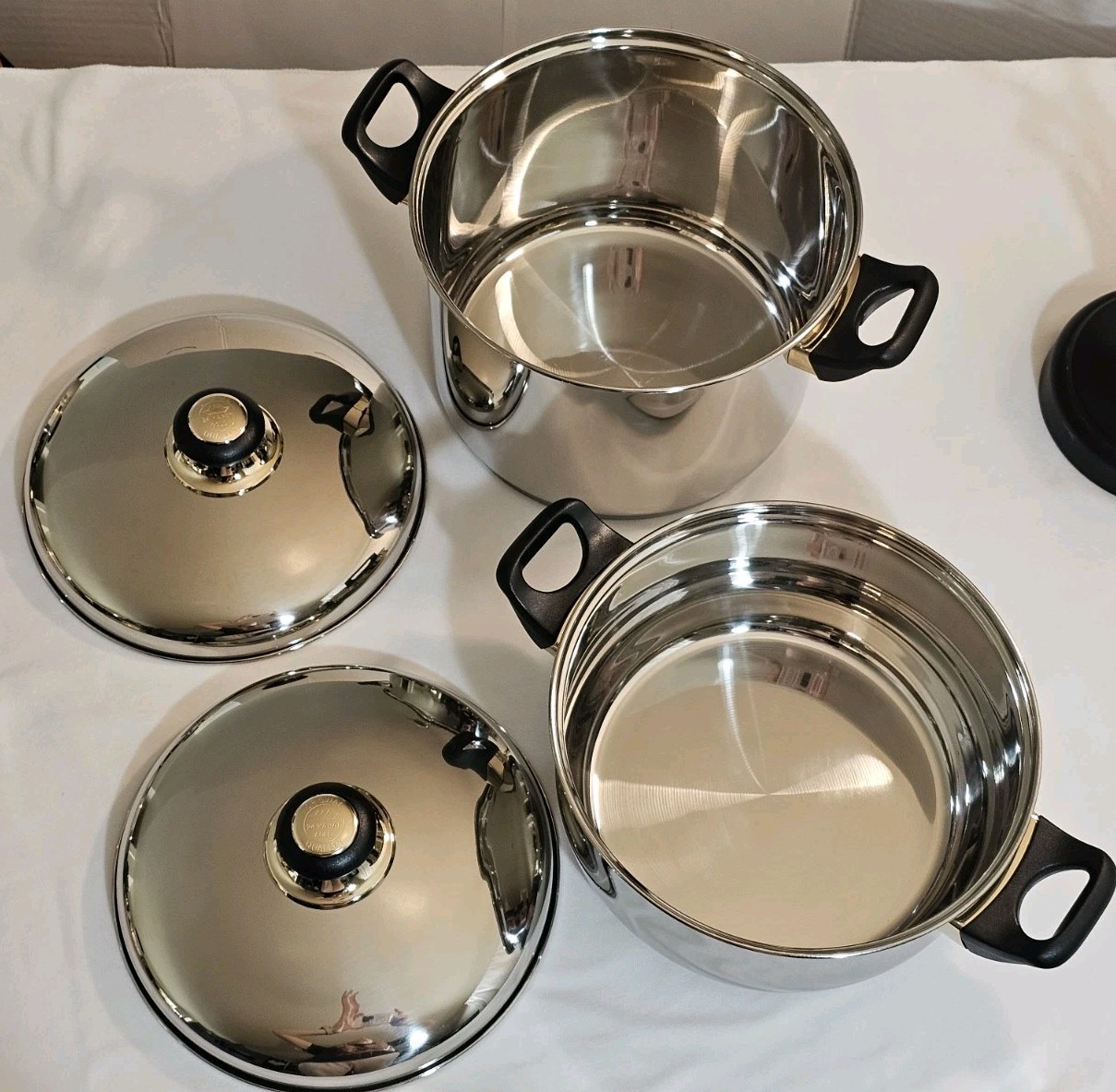 Vtg Cook Well High-quality Stainless Steel Pots & Pans W/Gold Plating -Set Of 11