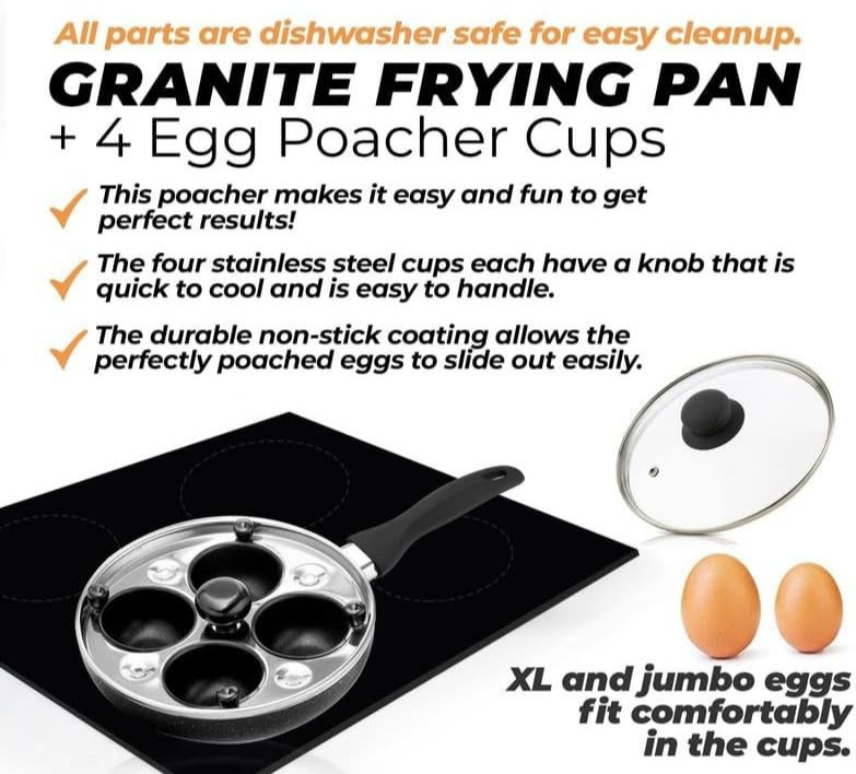 2-in-1 Egg Pan & Poacher Nonstick Frying Skillet with Lid 4 Cup Egg Cooker Set