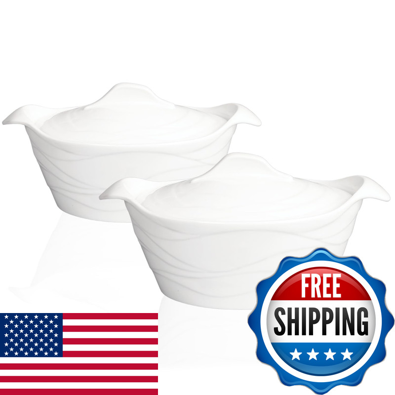 Jinsongdafa 8 X 6 Ceramic Casserole Dish Lids 31 Oz White French Soup Tureen