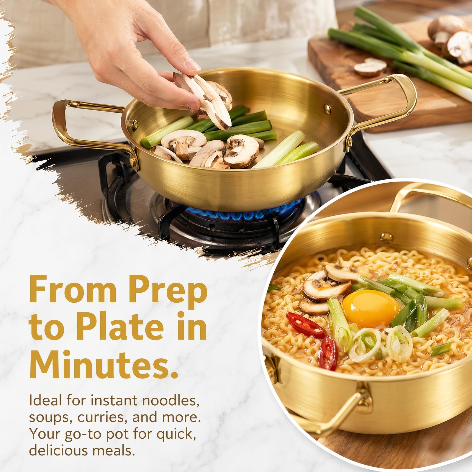 Okllen Set of 3 Korean Ramen Noodle 7″Dx2.4″H, 8.7″Dx2.3″H, 9.5″Dx2.5″H, Gold