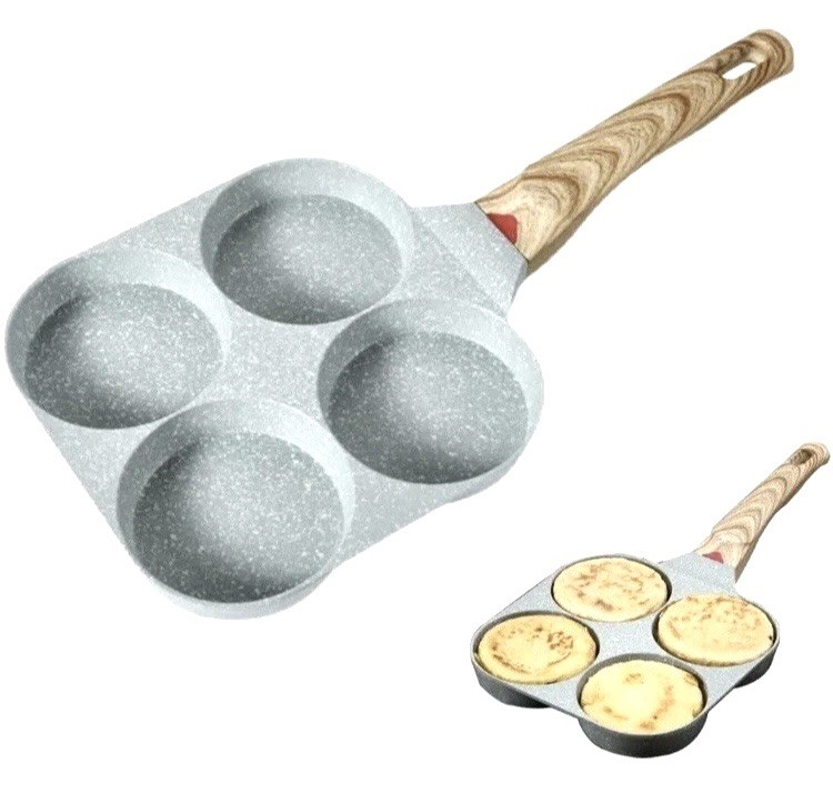 4 Hole Cup Egg Hamburger Pancake Maker Non-Stick Frying Pan with Wooden Handle!!