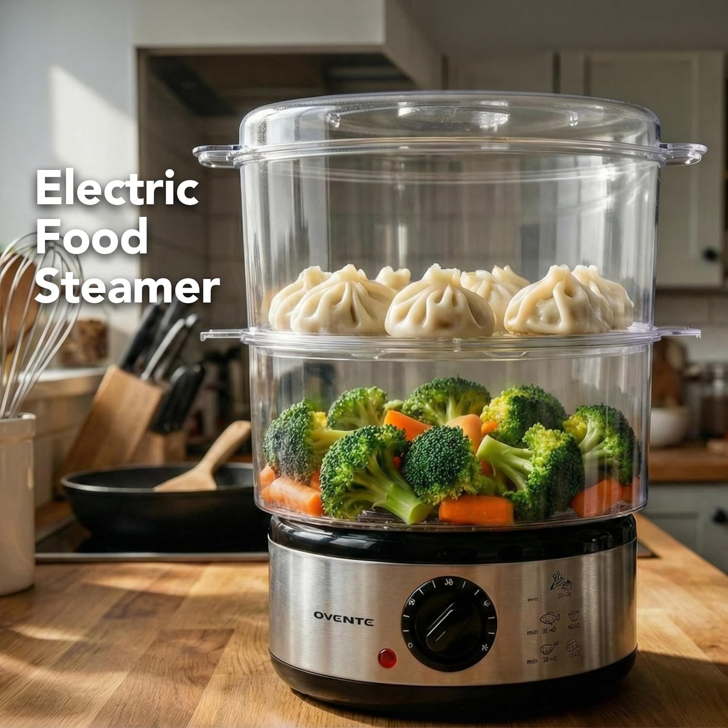 2 Tier Electric Food Steamer Cooker Healthy Vegetable Steaming 5 Quart Stackable