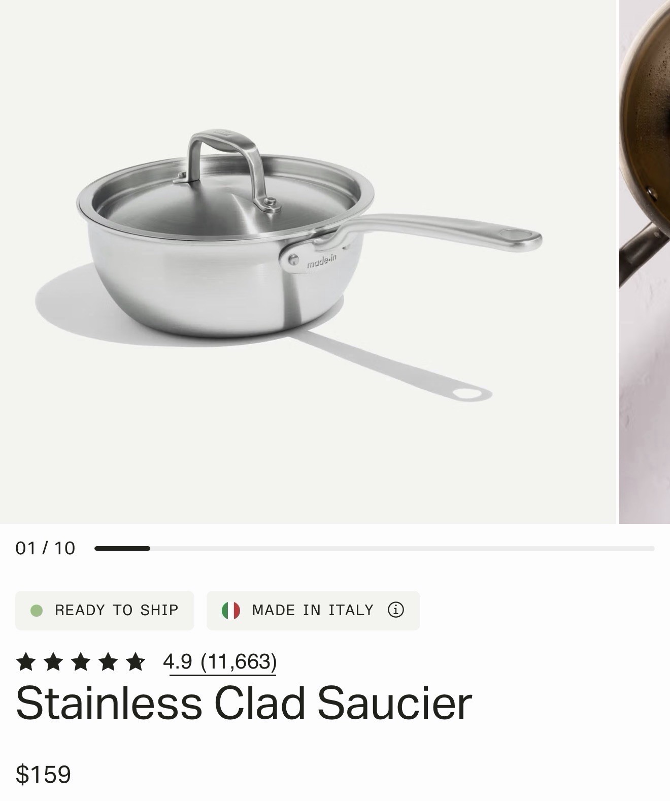 Made In | Stainless Clad 2 qt Stainless Steel Saucier | Ind/Ele/Gas w/ Lid