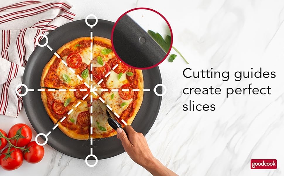 AirPerfect Insulated Nonstick Carbon Steel Pizza Pan with Cutting Guides,