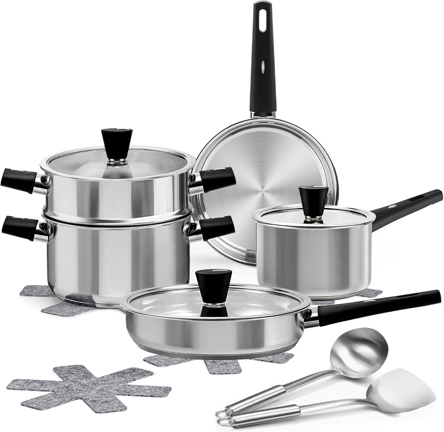 14-Piece Stainless Steel Cookware Set Induction Stovetops – Non-Toxic Pots &