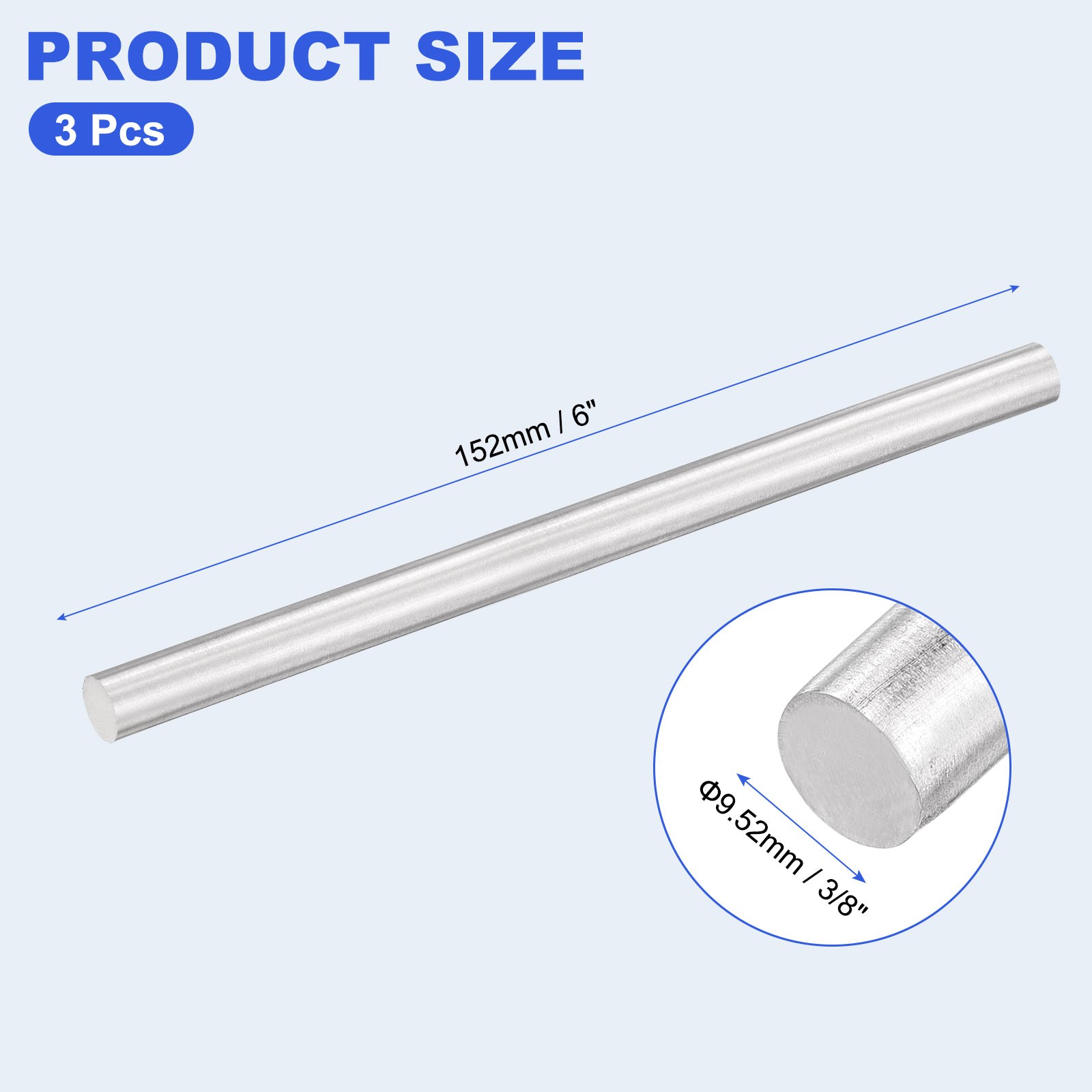 3pcs 3/8″x6″ Steel Bars for Silver