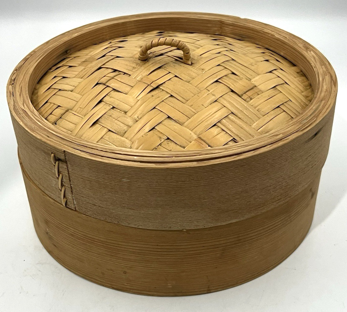 Two Piece Woven Bamboo Steamer Basket Dim Sum Dumpling Asian Cooking Zhēnglóng