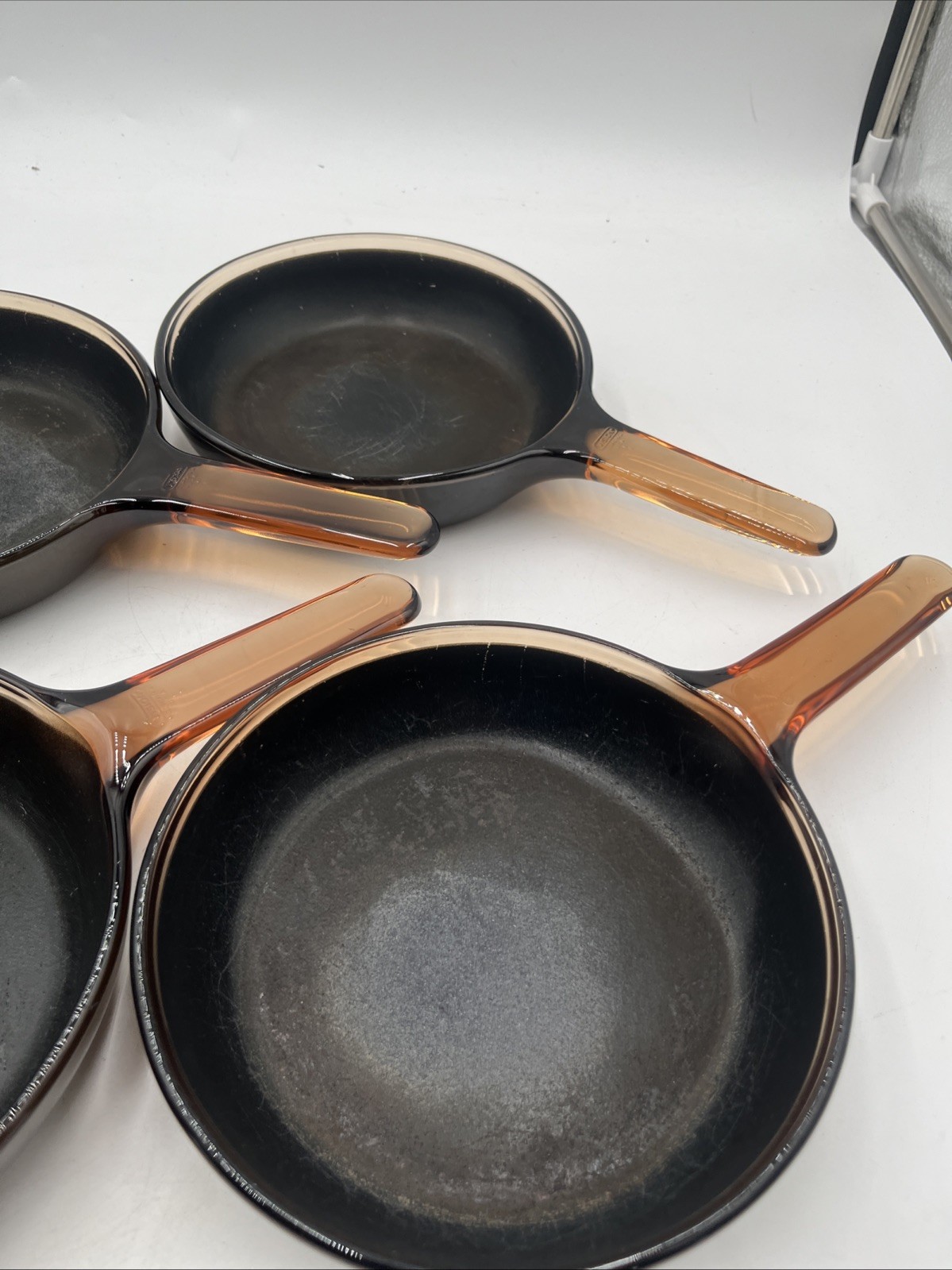 Visions 6 Piece Set Nonstick Bottoms Amber 1L Saucepan W/ Lid & Four 7” Skillets