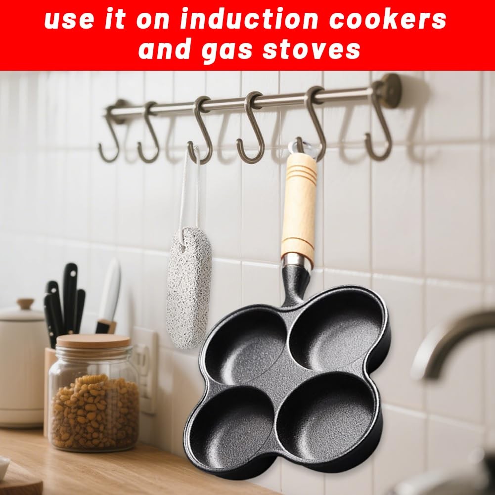 4 Cup Eggs Pan, Cast Iron Fried Egg Pan Pancake Pan Burger Omelet Cooker Grid…