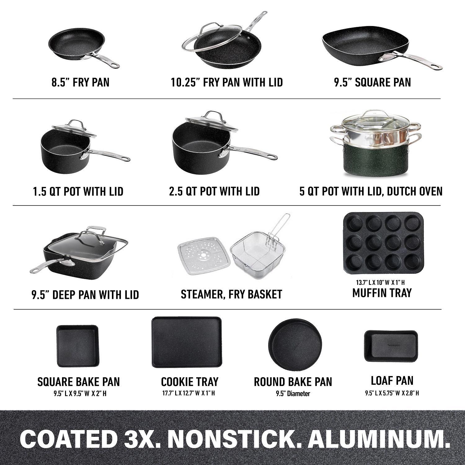 Pots and Pans Set 20-Piece Cookware Bakeware Nonstick Frying Saucepan Stock Pot