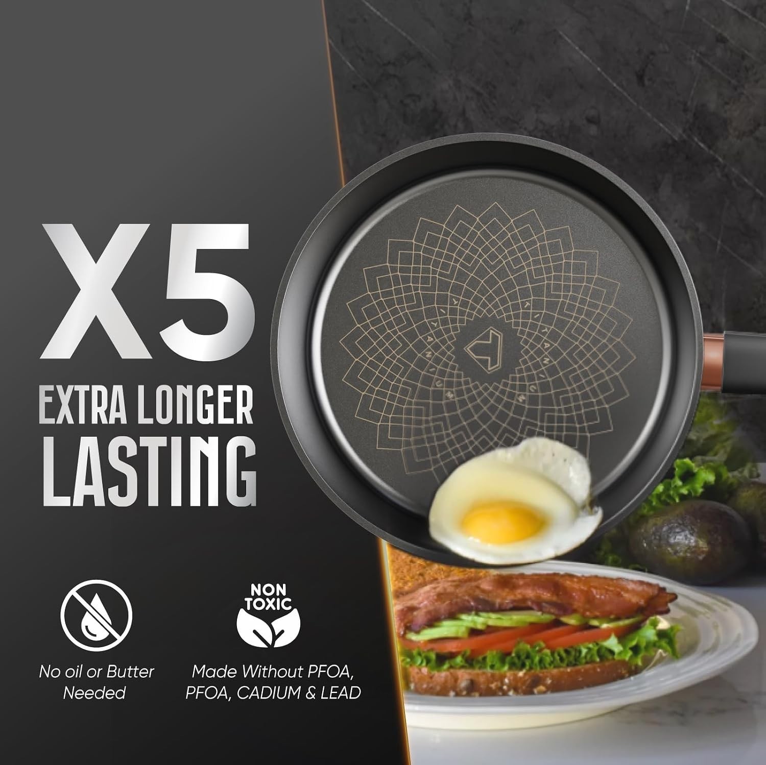 10 Inch Non Stick Frying Pan, Aluminum Skillet with Titanium Coating, PFOA-FR…